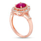 Oval Lab-Created Ruby and White Sapphire Frame Ring in Sterling Silver with Solid 14K Rose Gold Plate