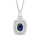 Oval Lab-Created Blue and White Sapphire Cushion Frame Pendant in Sterling Silver