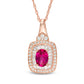 Oval Lab-Created Ruby and White Sapphire Cushion Frame Pendant in Sterling Silver with 14K Rose Gold Plate