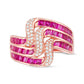 Princess-Cut Lab-Created Ruby and White Sapphire Multi-Row Wave Ring in Sterling Silver with Solid 14K Rose Gold Plate