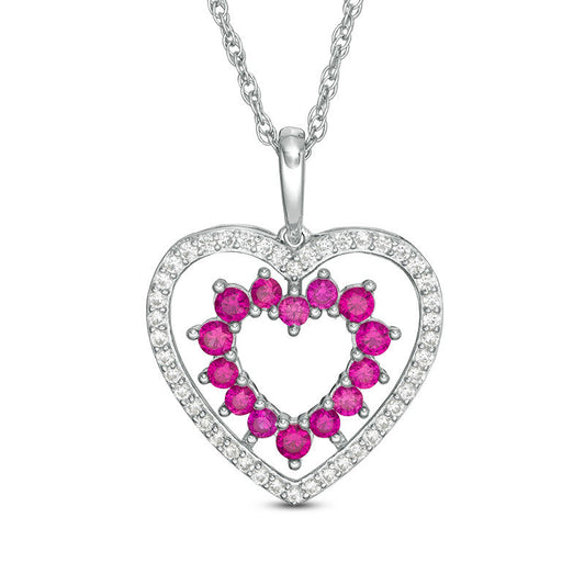 Lab-Created Ruby and White Sapphire Double Heart Pendant in Sterling Silver