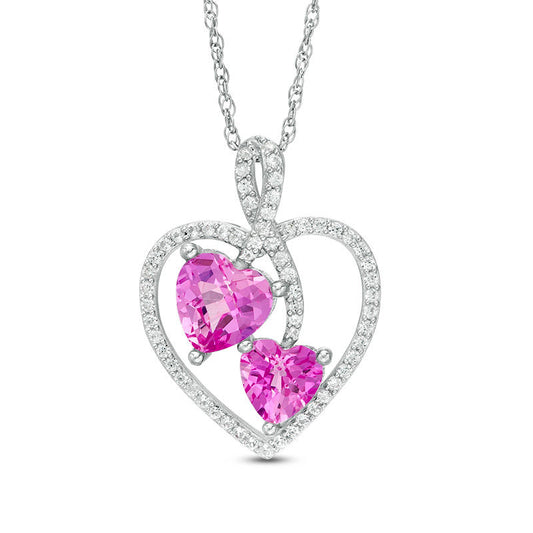 Lab-Created Pink and White Sapphire Heart Pendant in Sterling Silver