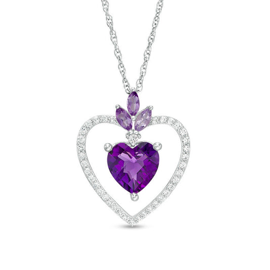 Amethyst and Lab-Created White Sapphire Heart Pendant in Sterling Silver