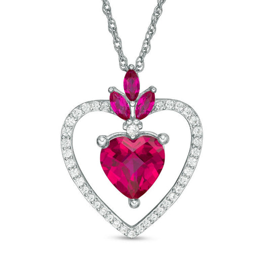 Lab-Created Ruby and White Sapphire Heart Pendant in Sterling Silver