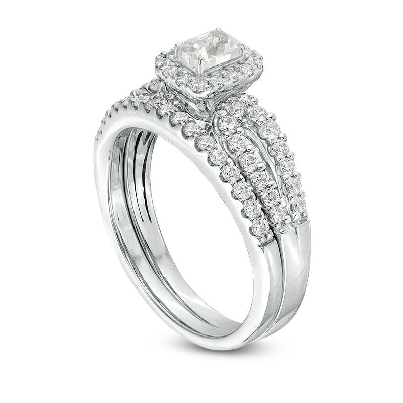 1.0 CT. T.W. Certified Emerald-Cut Natural Diamond Frame Split Shank Bridal Engagement Ring Set in Solid 14K White Gold (I/I1)