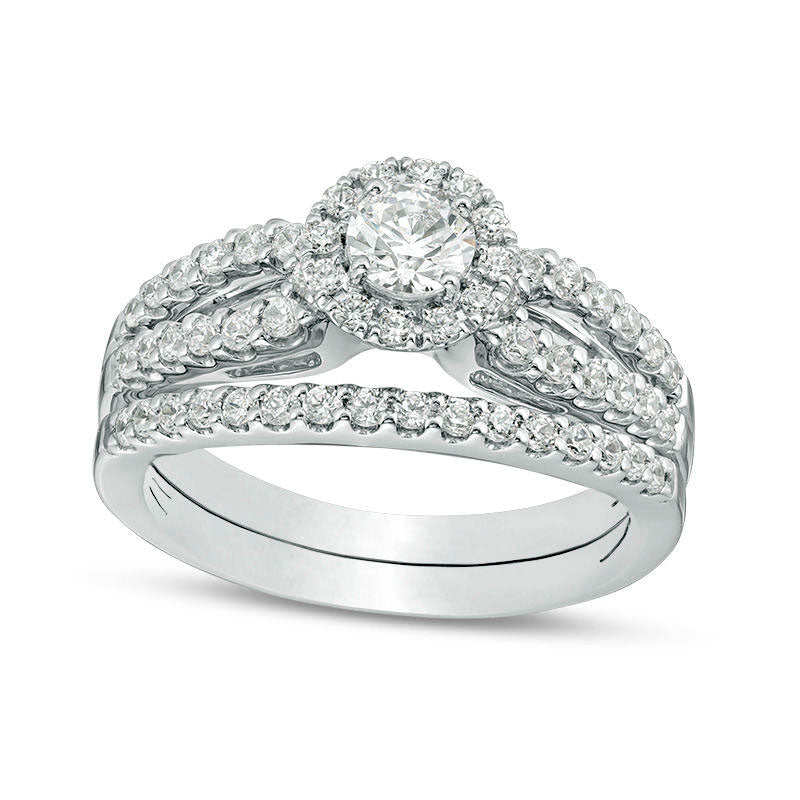 1.0 CT. T.W. Certified Natural Diamond Frame Split Shank Bridal Engagement Ring Set in Solid 14K White Gold (I/I1)