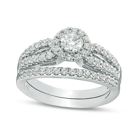 1.0 CT. T.W. Certified Natural Diamond Frame Split Shank Bridal Engagement Ring Set in Solid 14K White Gold (I/I1)