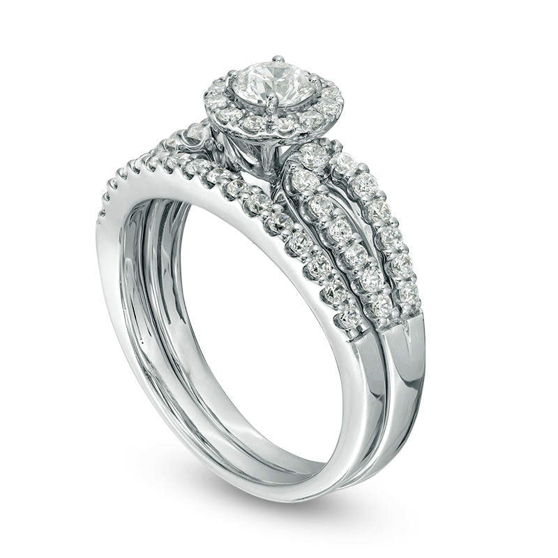 1.0 CT. T.W. Certified Natural Diamond Frame Split Shank Bridal Engagement Ring Set in Solid 14K White Gold (I/I1)