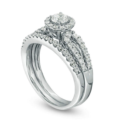 1.0 CT. T.W. Certified Natural Diamond Frame Split Shank Bridal Engagement Ring Set in Solid 14K White Gold (I/I1)