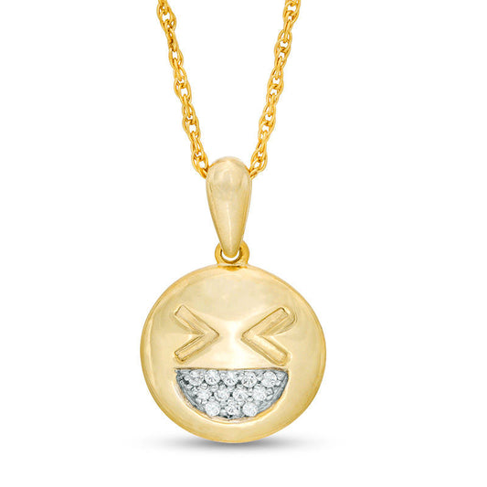 0.05 CT. T.W. Natural Diamond Smiley Face with Tightly Closed Eyes Pendant in Sterling Silver with 14K Gold Plate