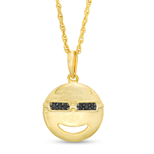 Enhanced Black Natural Diamond Accent Smiley Face with Sunglasses Pendant in Sterling Silver with 14K Gold Plate