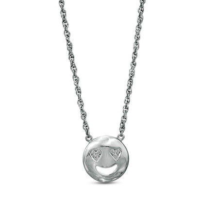 Natural Diamond Accent Smiley Face with Heart-Eyes Necklace in Sterling Silver