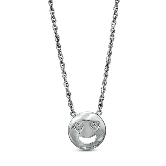 Natural Diamond Accent Smiley Face with Heart-Eyes Necklace in Sterling Silver