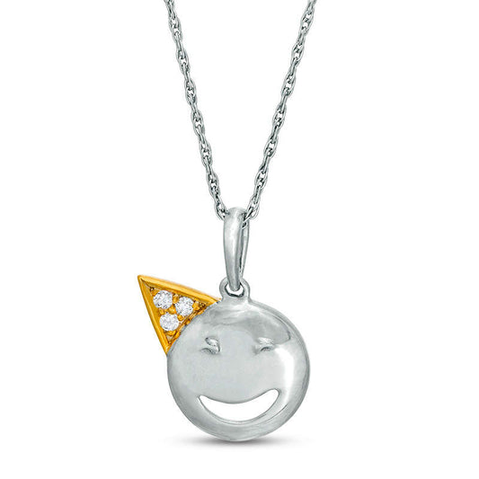 Natural Diamond Accent Smiley Face with Party Hat Pendant in Sterling Silver and 10K Yellow Gold