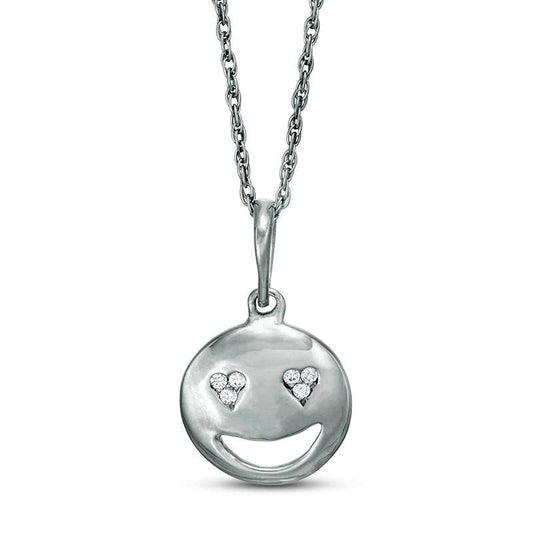 Natural Diamond Accent Smiley Face with Heart-Eyes Pendant in Sterling Silver
