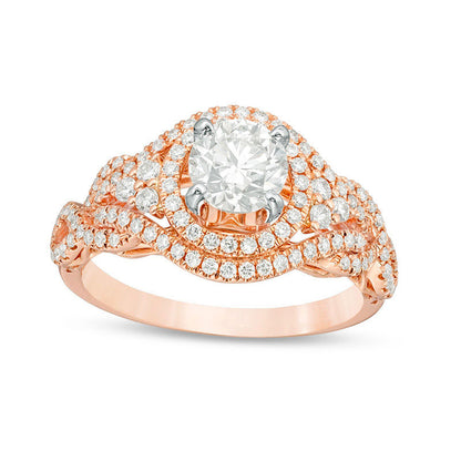 1.0 CT. T.W. Natural Diamond Double Frame Tri-Sides Twist Engagement Ring in Solid 14K Rose Gold
