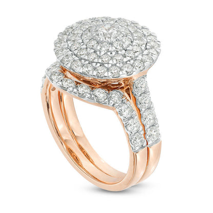 2.0 CT. T.W. Natural Diamond Triple Frame Bridal Engagement Ring Set in Solid 10K Rose Gold