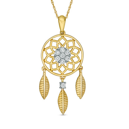 Natural Diamond Accent Dreamcatcher Pendant in Sterling Silver and 14K Gold Plate