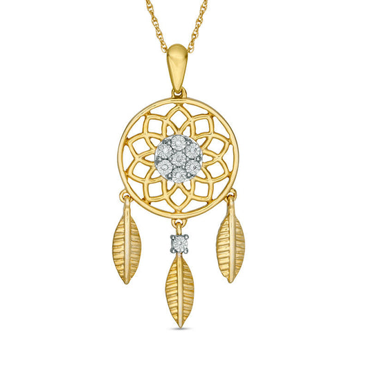 Natural Diamond Accent Dreamcatcher Pendant in Sterling Silver and 14K Gold Plate