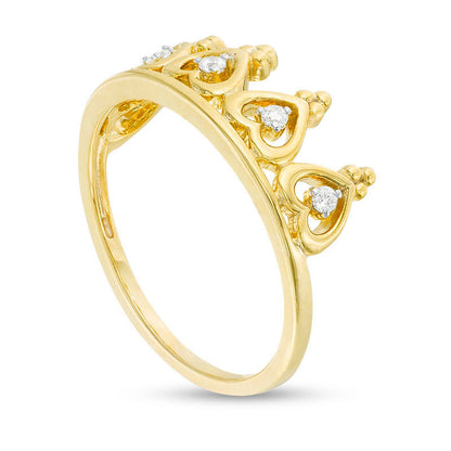 0.07 CT. T.W. Natural Diamond Multi-Hearts Crown Ring in Sterling Silver and Solid 14K Gold Plate