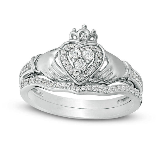 0.25 CT. T.W. Composite Natural Diamond Claddagh Bridal Engagement Ring Set in Solid 10K White Gold