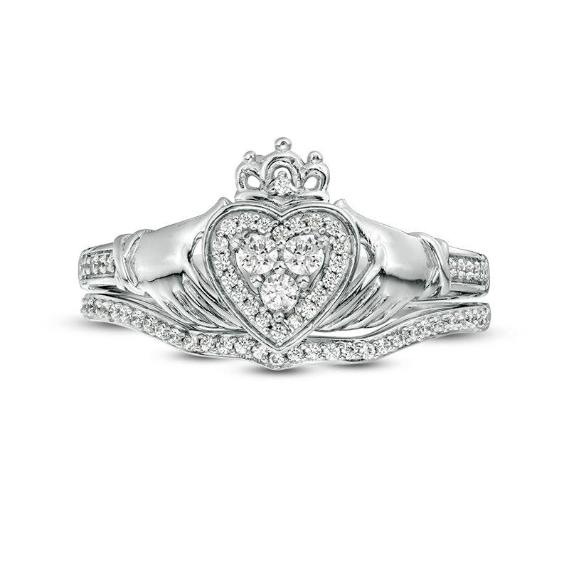0.25 CT. T.W. Composite Natural Diamond Claddagh Bridal Engagement Ring Set in Solid 10K White Gold