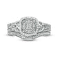 0.20 CT. T.W. Composite Natural Diamond Cushion Frame Celtic Knot Sides Bridal Engagement Ring Set in Sterling Silver