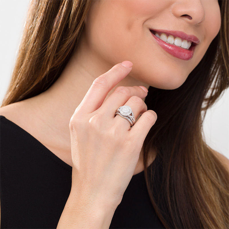 0.20 CT. T.W. Composite Natural Diamond Frame Split Shank Bridal Engagement Ring Set in Sterling Silver