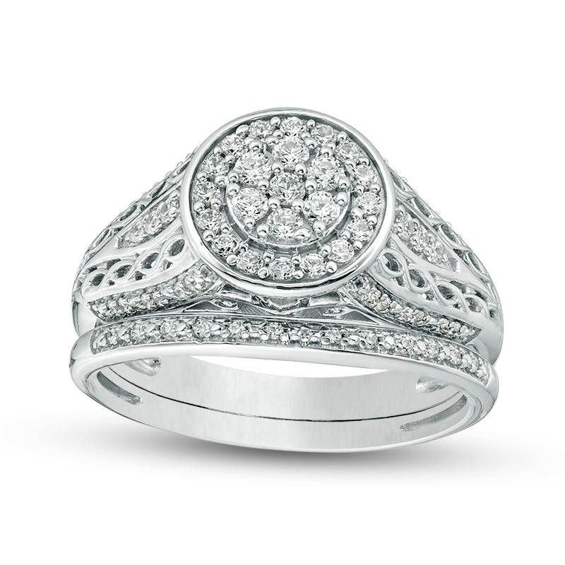 0.50 CT. T.W. Composite Natural Diamond Double Frame Filigree Bridal Engagement Ring Set in Sterling Silver