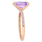 Emerald-Cut Rose de France Amethyst and 0.10 CT. T.W. Natural Diamond Engagement Ring in Solid 10K Rose Gold