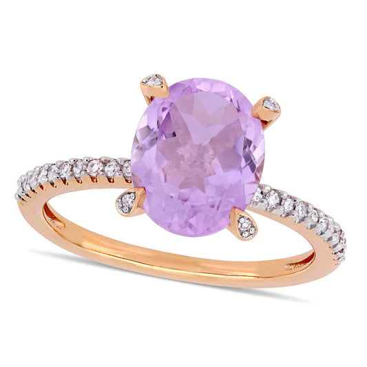 Oval Rose de France Amethyst and 0.10 CT. T.W. Natural Diamond Engagement Ring in Solid 10K Rose Gold