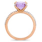 Oval Rose de France Amethyst and 0.10 CT. T.W. Natural Diamond Engagement Ring in Solid 10K Rose Gold
