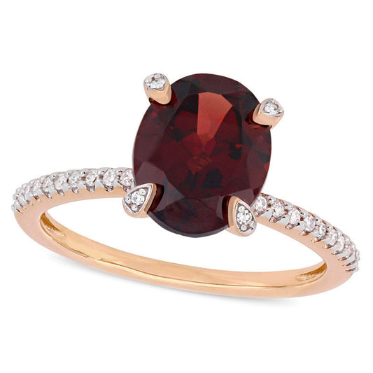 Oval Garnet and 0.10 CT. T.W. Natural Diamond Engagement Ring in Solid 10K Rose Gold