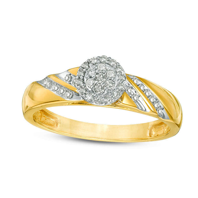 0.33 CT. T.W. Composite Natural Diamond Frame Slant Wedding Ensemble in Solid 10K Yellow Gold - Size 7 and 10