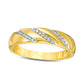 0.33 CT. T.W. Composite Natural Diamond Frame Slant Wedding Ensemble in Solid 10K Yellow Gold - Size 7 and 10