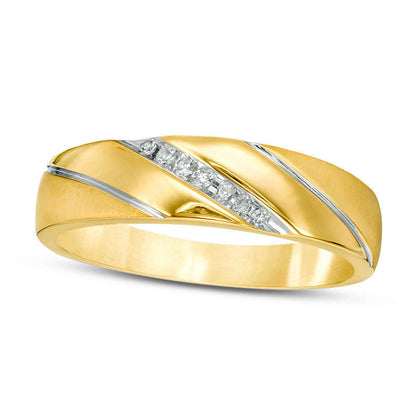 0.33 CT. T.W. Composite Natural Diamond Frame Slant Wedding Ensemble in Solid 10K Yellow Gold - Size 7 and 10