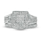 0.20 CT. T.W. Composite Natural Diamond Square Frame Antique Vintage-Style Bridal Engagement Ring Set in Sterling Silver
