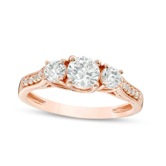 Lab-Created White Sapphire Three Stone Ring in Sterling Silver with Solid 14K Rose Gold Plate