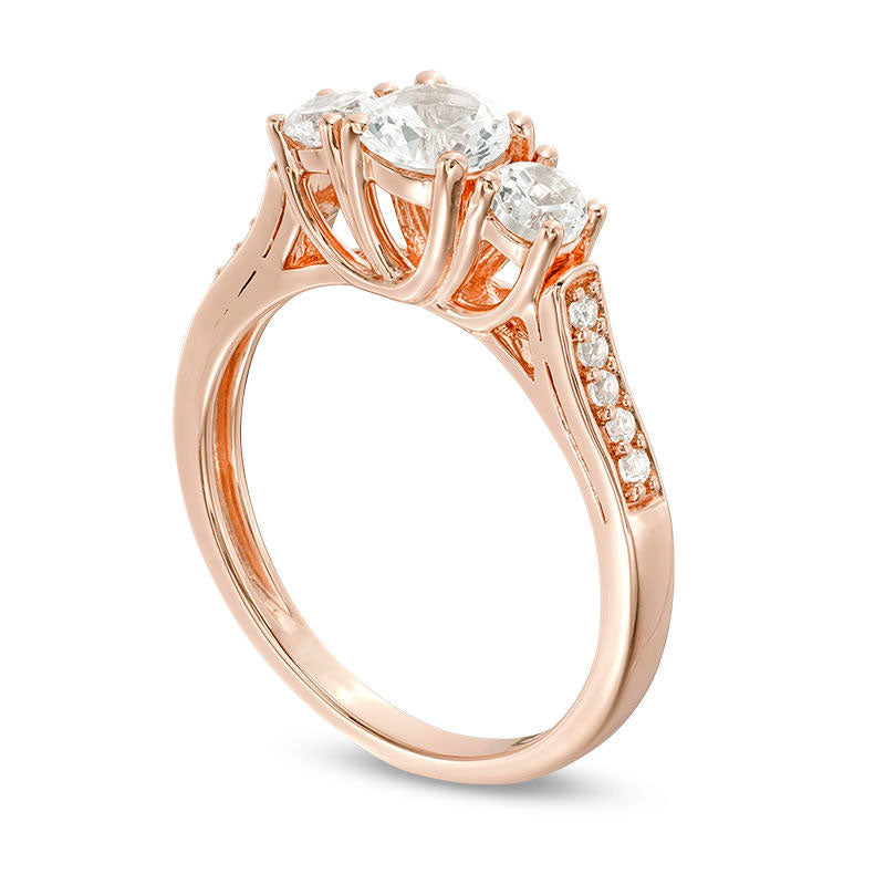 Lab-Created White Sapphire Three Stone Ring in Sterling Silver with Solid 14K Rose Gold Plate