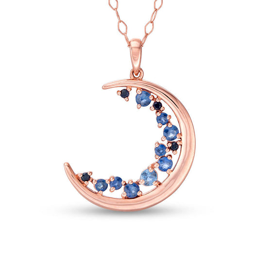 Blue Sapphire Crescent Moon Pendant in 10K Rose Gold