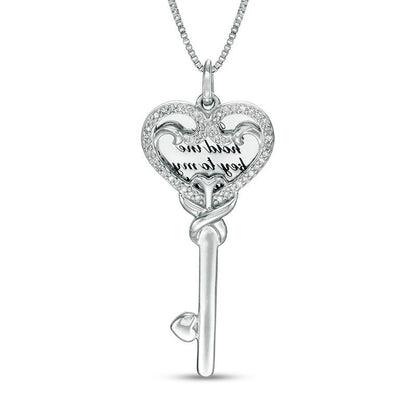 0.13 CT. T.W. Natural Diamond Love Message Disc and Heart-Top Key Pendant in Sterling Silver