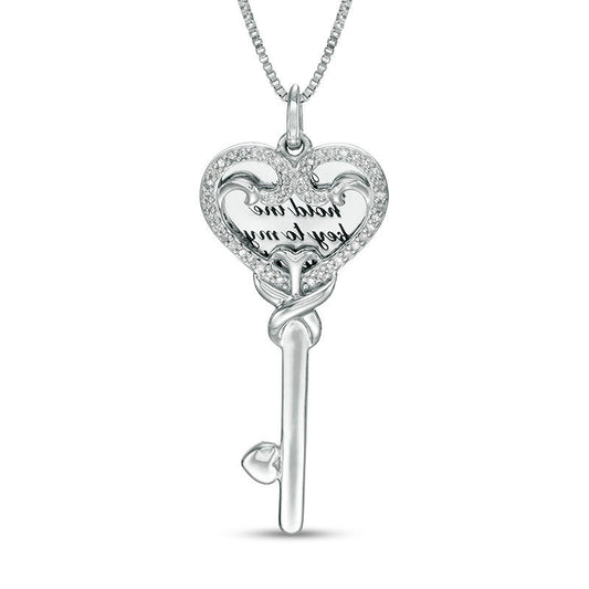 0.13 CT. T.W. Natural Diamond Love Message Disc and Heart-Top Key Pendant in Sterling Silver