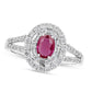 Oval Ruby and 0.63 CT. T.W. Natural Diamond Double Geometric Frame Split Shank Engagement Ring in Solid 18K White Gold