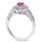 Oval Ruby and 0.63 CT. T.W. Natural Diamond Double Geometric Frame Split Shank Engagement Ring in Solid 18K White Gold