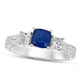 5.0mm Cushion-Cut Blue Sapphire and 0.38 CT. T.W. Princess-Cut Natural Diamond Three Stone Engagement Ring in Solid 14K White Gold
