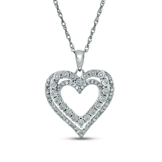 0.2 CT. T.W. Natural Diamond Multi-Row Heart Pendant in Sterling Silver