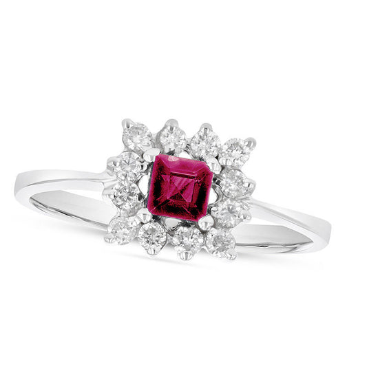 4.0mm Princess-Cut Ruby and 0.25 CT. T.W. Natural Diamond Shadow Frame Ring in Solid 14K White Gold