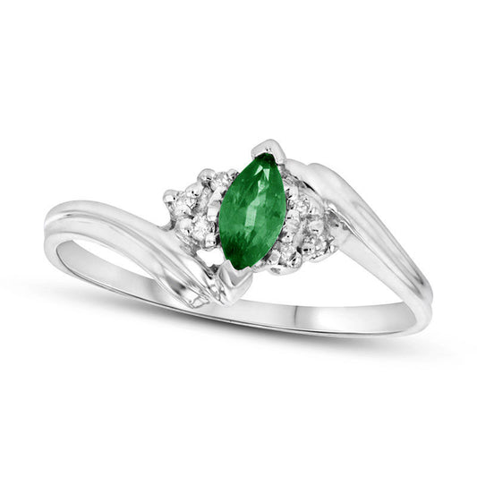 Marquise Emerald and 0.05 CT. T.W. Natural Diamond Tri-Sides Bypass Ring in Solid 14K White Gold