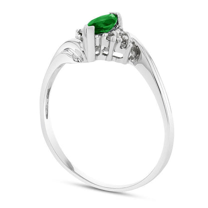 Marquise Emerald and 0.05 CT. T.W. Natural Diamond Tri-Sides Bypass Ring in Solid 14K White Gold