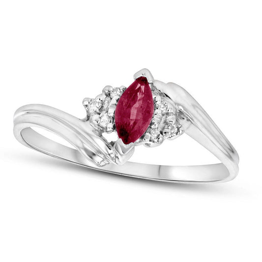 Marquise Ruby and 0.05 CT. T.W. Natural Diamond Tri-Sides Bypass Ring in Solid 14K White Gold